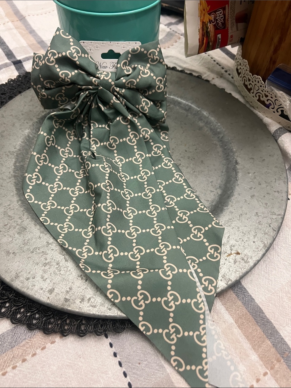 Green Patterned Bow Scarf Hair Accessory